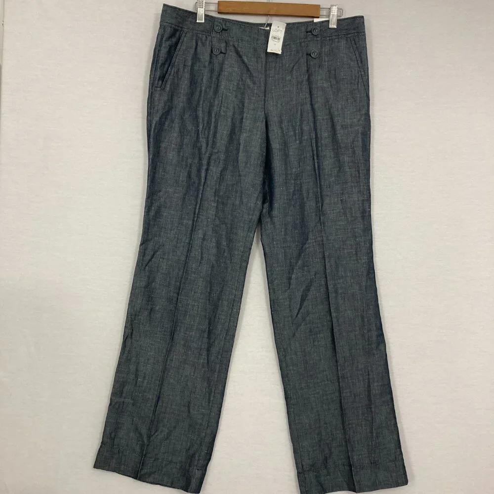 New Ann Taylor Loft Gray Marisa Modern Linen‎ Blend Classic Trouser size 12